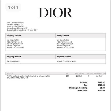 dior online delivery.